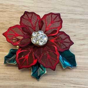 Red and Green Poinsettia Brooch